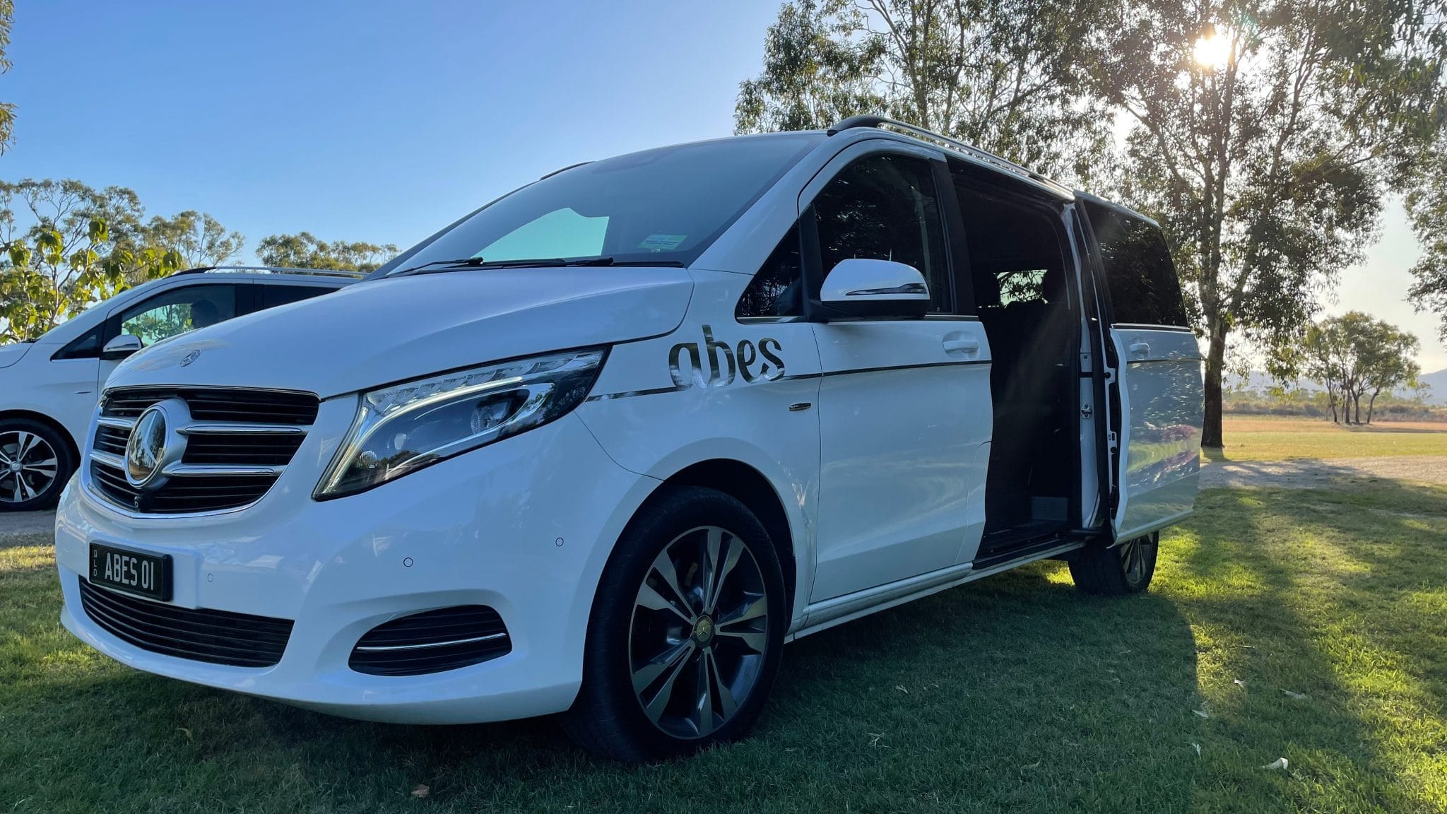 Mercedes V250 Parked on Grass with rear door open