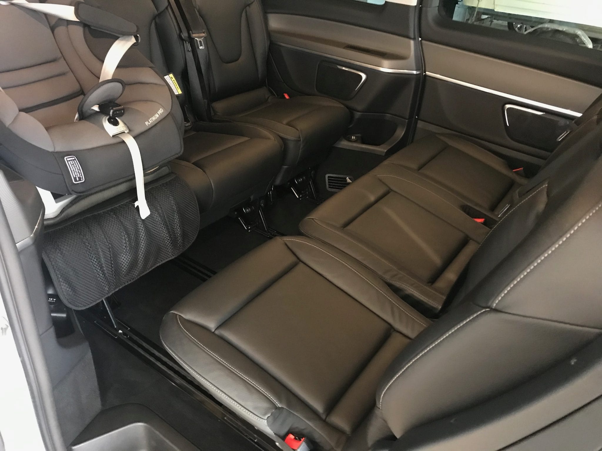 Mercedes V250 rear seating area with child seat on left hand side